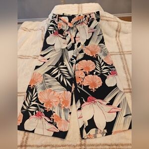 Tropical Print Wide-Leg Pants
